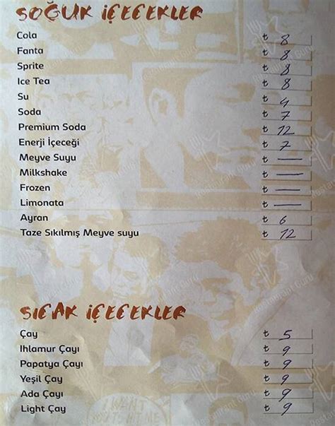 Dolmabahçe cafe menu